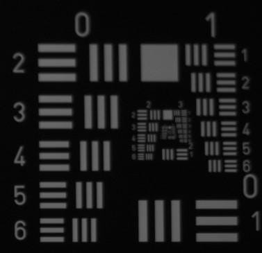 USAF 1951 test target captured through the VIS-NIR lens under 880 nm NIR illumination without refocus at 250 mm working distance, side field position