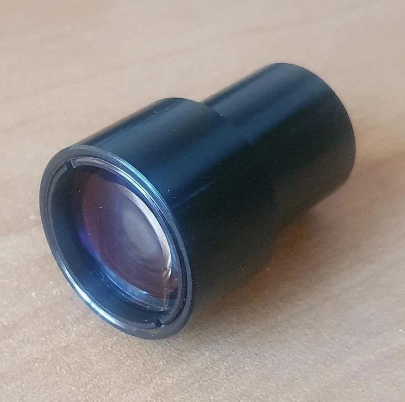 Fabricated prototype of the custom 35 mm f/1.65 VIS-NIR dual-band imaging lens in black anodized aluminum barrel assembly