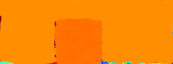 Disparity map of a box at 1500 mm using 9-window adaptive SAD algorithm producing the cleanest edges and lowest depth noise at object boundaries