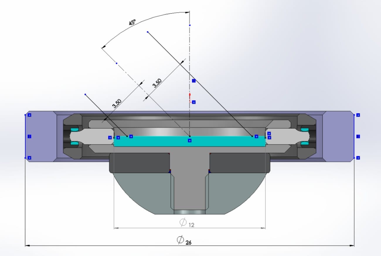 Concept cross-section of the gimbal mirror suspension for a 45 degree angle-of-incidence mirror mount